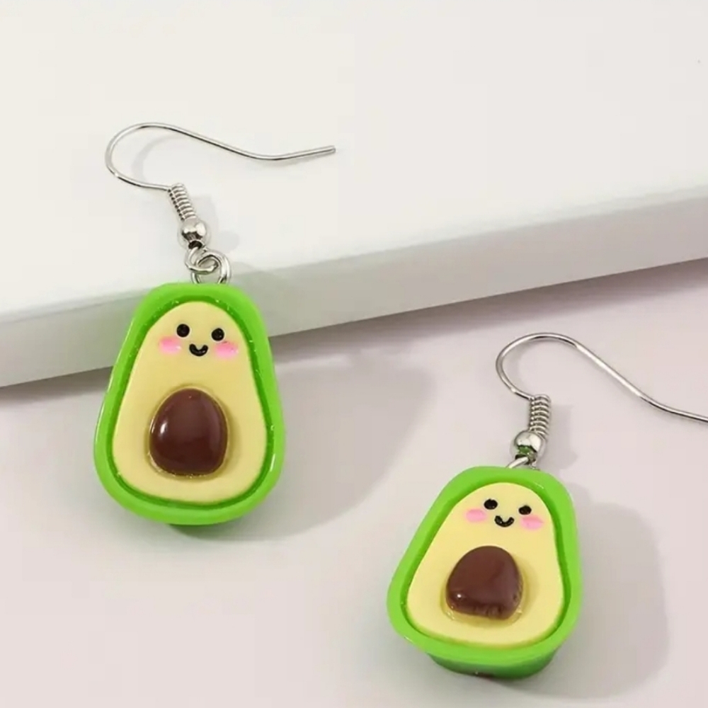 NWT! Cute Avocado Kawaii Cartoon Resin Earrings NEW